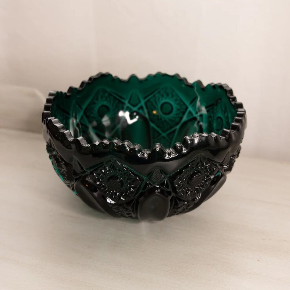 Vintage LE Smith Large Teal Green Glass Quintec Bowl